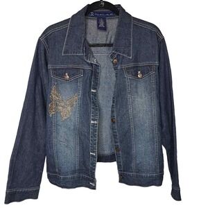 Vintage GX Studded Butterfly Denim Jean Jacket Plus 2X‎ Medium Wash Stretch